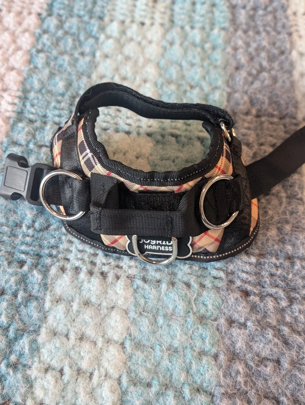 No Pull Dog Harness with Plaid Accent - Black size XS